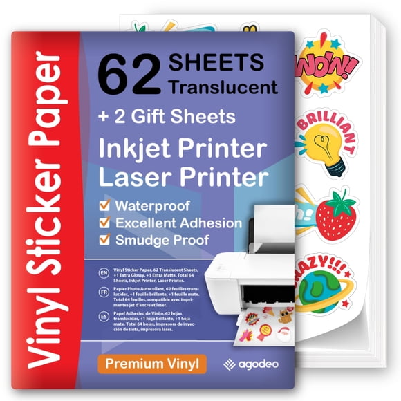 Papel adhesivo translúcido resistente al agua AgoDeo – 62 hojas