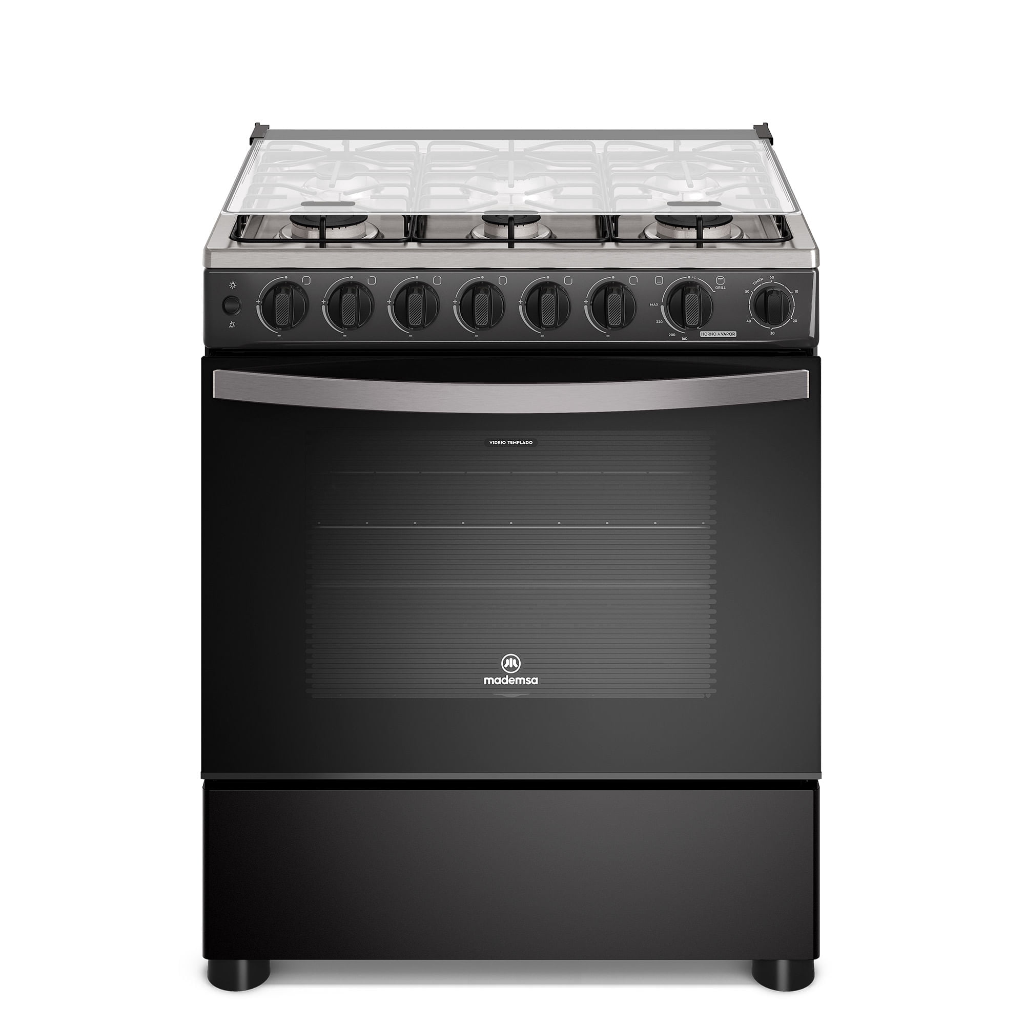 Mademsa - Cocina A Gas 6 Platos Horno Vapor Y Parrilla Pletina Fm6spc Negra