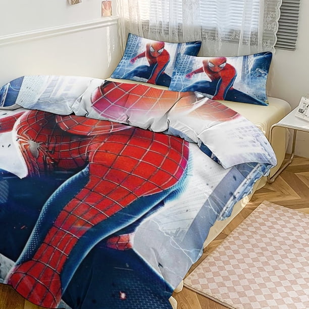 Cartoon Spiderman Kid Boy Room Decor Size Bedding Set for 3 Piece Bedding with 1 Flat Sheet And 2 Pillowcases Twin