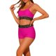thumbnail image 4 of Conjuntos de Bikini de Mujer en Contraste de Color 2 Piezas de Cintura Alta Cuello Redondo Traje de Baño Pequeño Rojo Rosado, 4 of 5