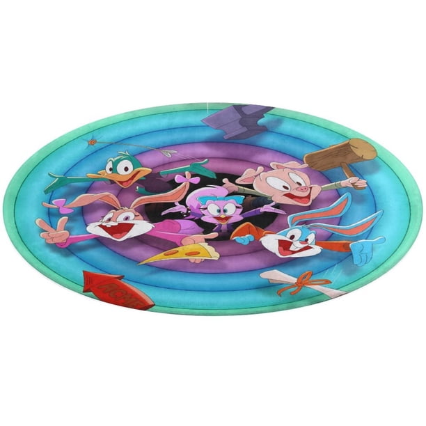 Tiny Toons: Looniversidad Alfombra Redonda de Felpa Coral, Antideslizante, No Desprende Pelusas, Lavable y Duradera para Salón, Dormitorio y Habitación de Niños 60cm