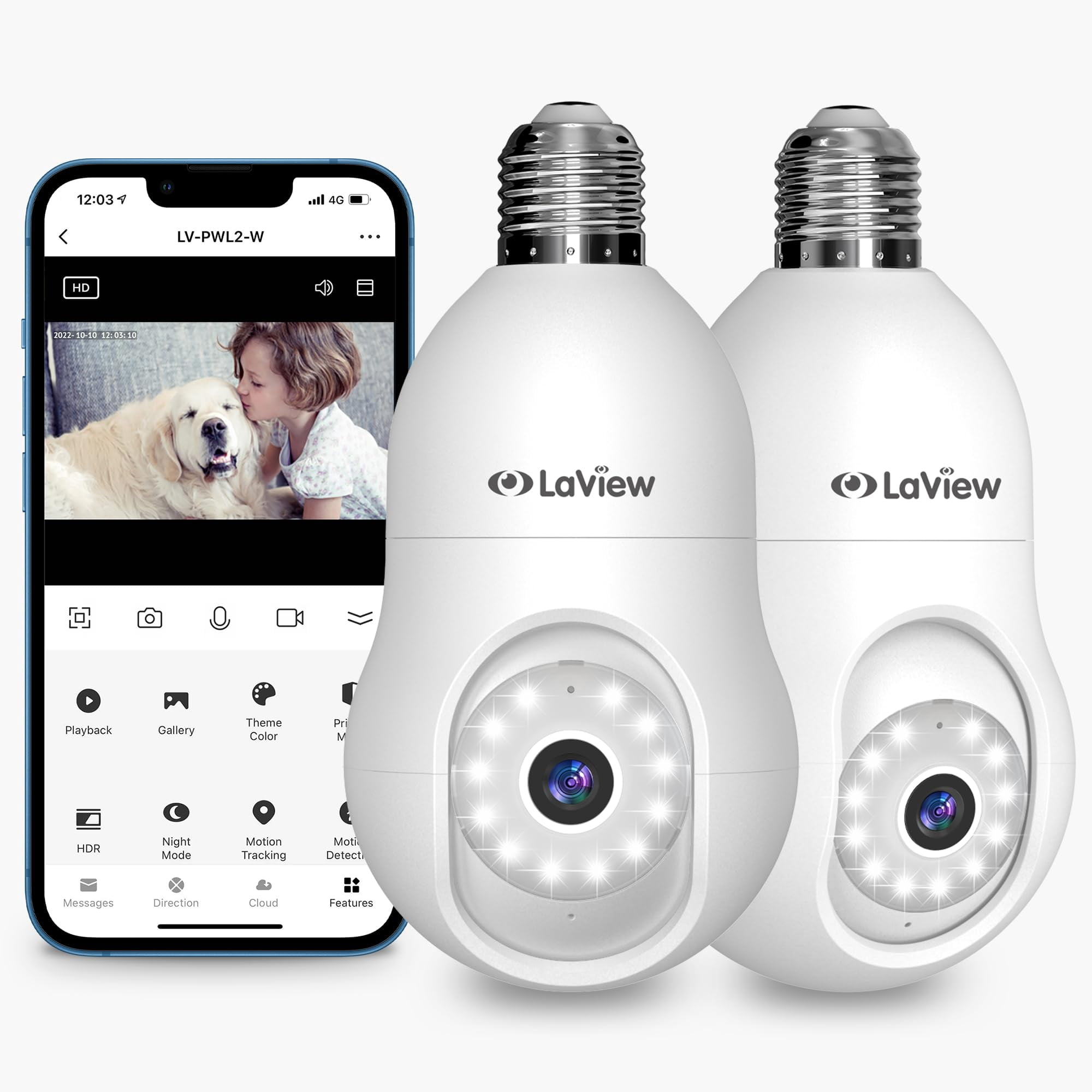Cámara De Seguridad Laview De 4 Mp, Bombilla 2k Inalámbrica Para Exteriores, Paquete De 2
