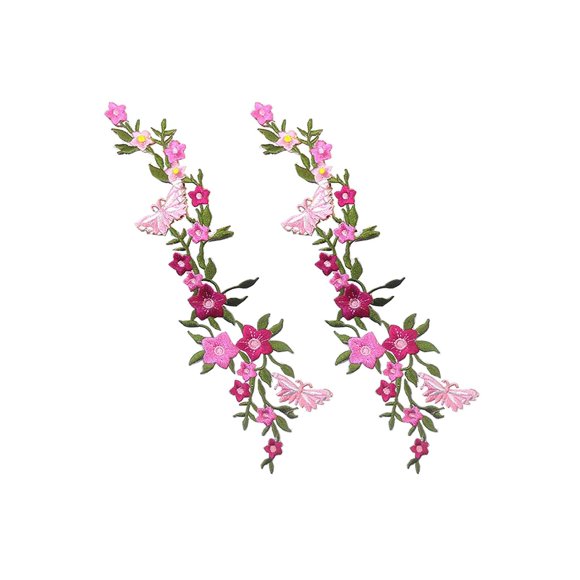 Aplique de tela ZENG 26 cm × 7 cm Mariposa‑Flor 2 piezas