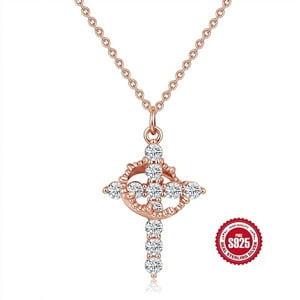 Collar Heshpaws S925 Sterling Silver Cross Rotating Crown Plata