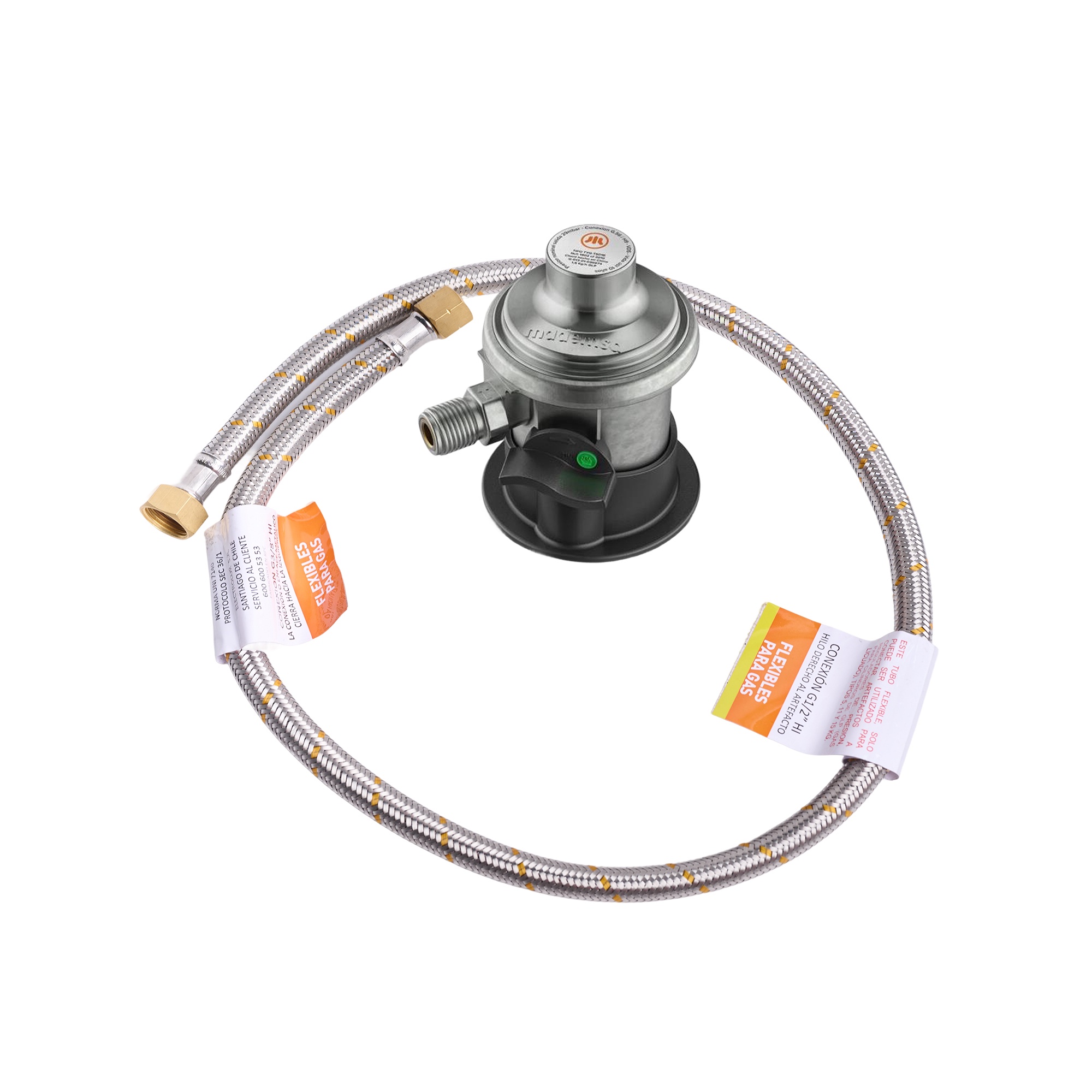 Mademsa - Kit Regulador Gas Hasta 15Kg + Flexible Gas 3/8 X 1/2