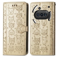 Funda Cartera Foxdock Para Nothing Phone 3A , Flip Pu Con Relieve De Gatos Y Perros, Tarjetero Y Soporte