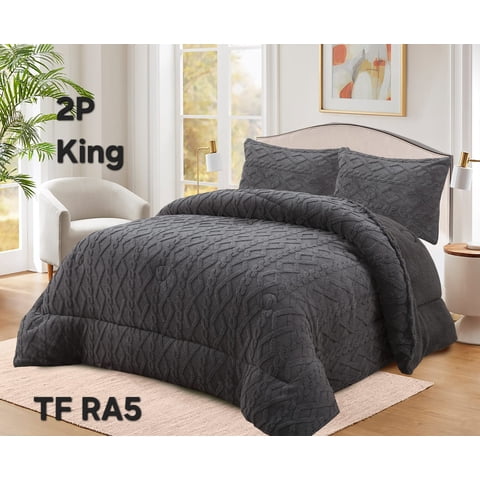 Aladdins Shop - Cobertor De Invierno Texturizado Con Chiporro 2 Plazas Trenzado Gris Osc