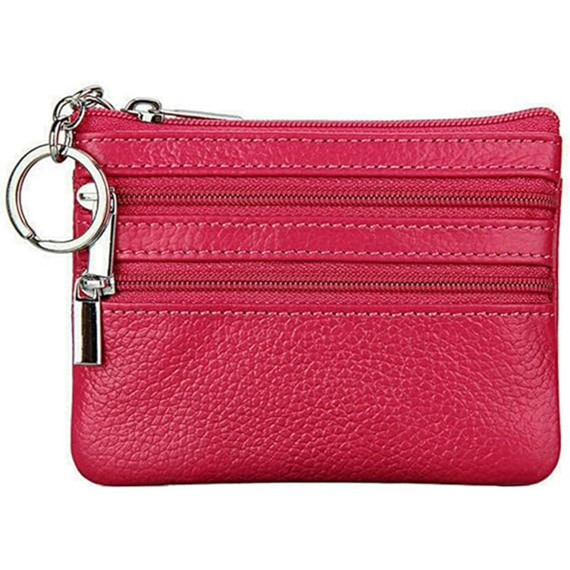 Veat00l - Billetera De Moneda De Cuero De Vaca Femenina Mini Billetera, Llavero, Diseño De Tres Cremalleras