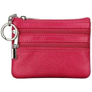 Veat00L - Billetera De Moneda De Cuero De Vaca Femenina Mini Billetera, Llavero, Diseño De Tres Cremalleras