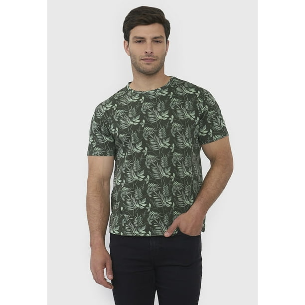 Polera Hombre Full Print Verde Corona