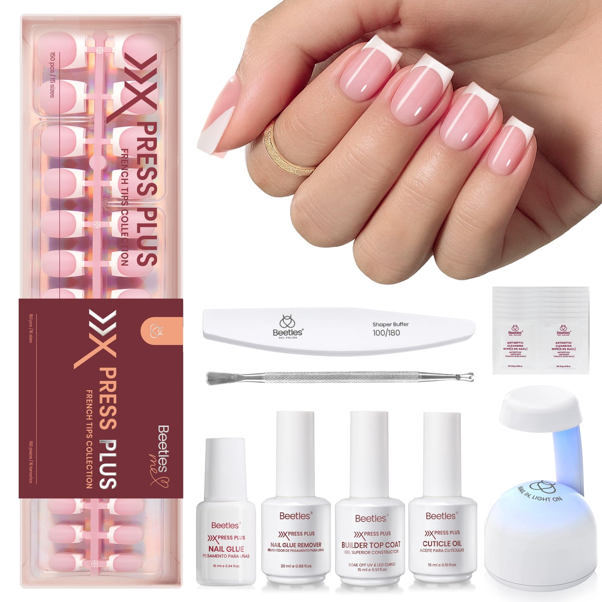 Beetles Gel Polish - Kit Press On Nails Beetles X Press Plus Short Square French