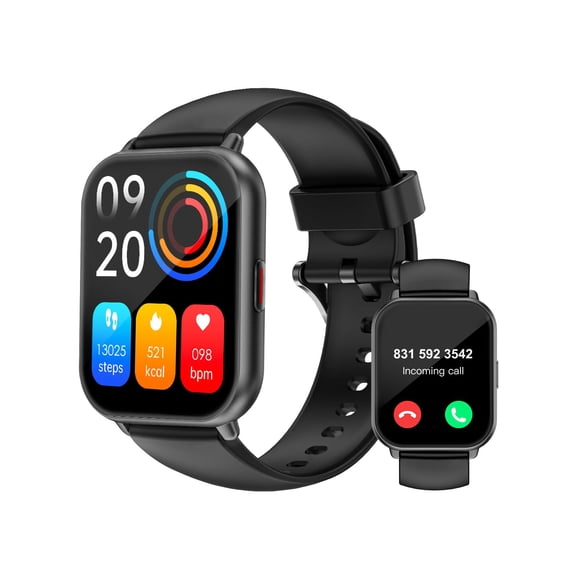 Reloj inteligente RUIMEN H1 de 1,8 pulgadas para hombre y mujer con 2 correas, color negro