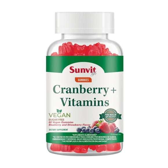 CRANBERRY + VITAMINAS 60 GOMITAS VEGANAS ARÁNDANO Y FRUTILLA -SUNVIT