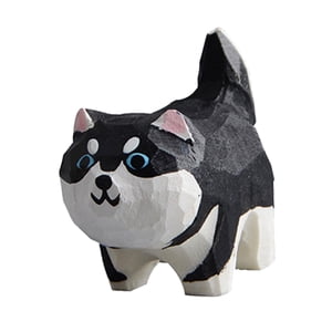 Bothyi - Escultura De Animal De Estatua De Perro De Talla De Madera Pequeña Para Decoración De Gabinete De Escritorio