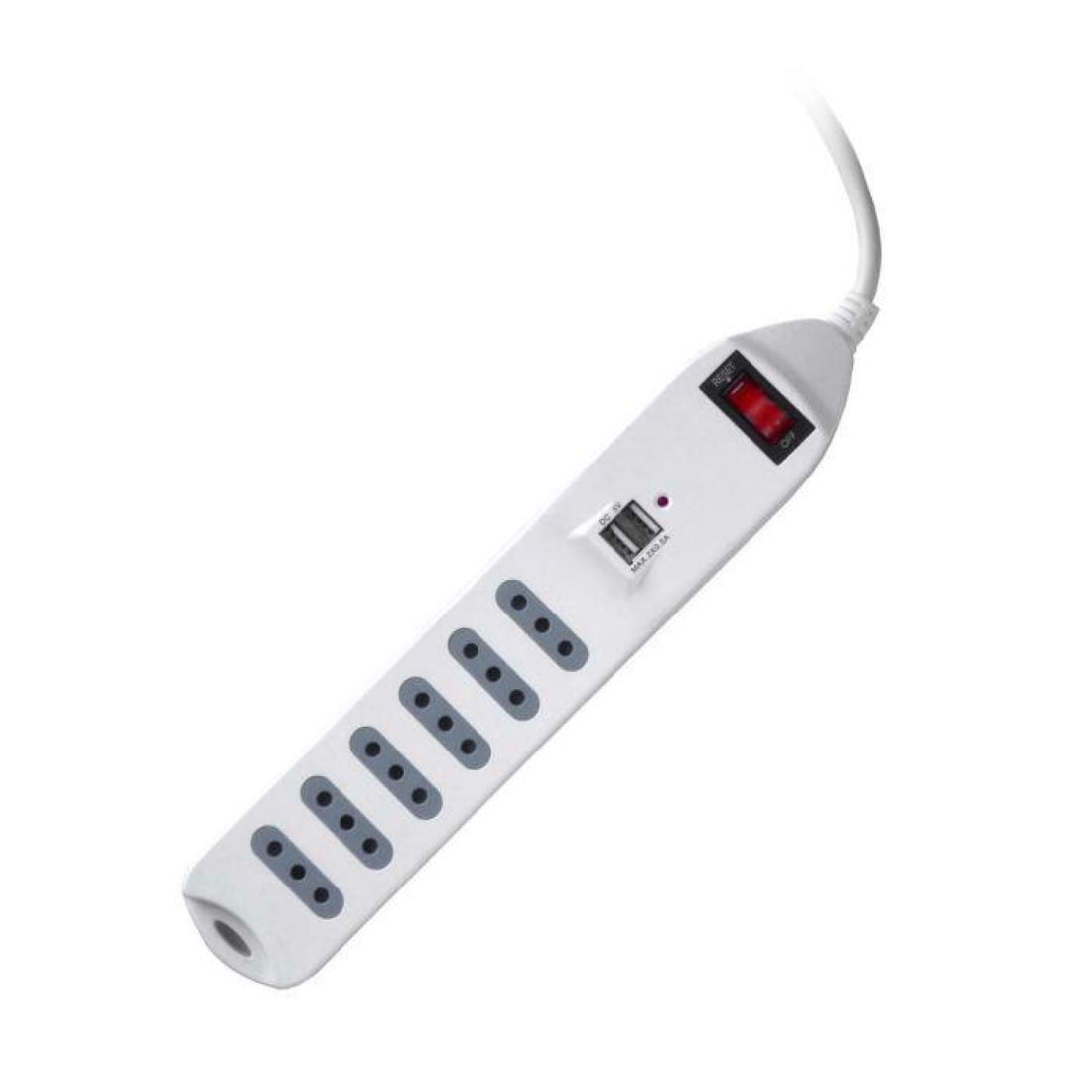Macrotel - Alargador Zapatilla Con Switch 6 Posiciones Y 2 Usb 1.5mts Blanco