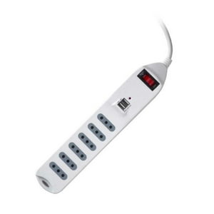 Macrotel - Alargador Zapatilla Con Switch 6 Posiciones Y 2 Usb 1.5Mts Blanco