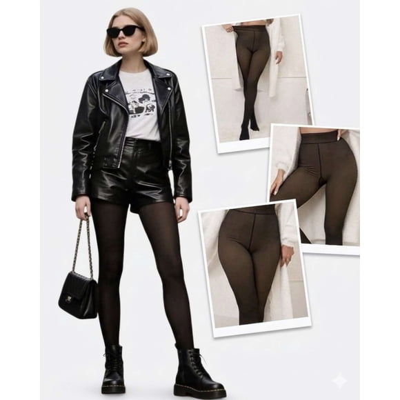 Pack de 2 Medias Pantis Térmicas Forradas En Polar Black Tipo Piel Talla Única