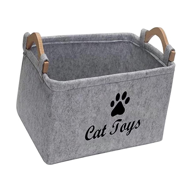 Organizador de juguetes para perros, contenedor grande multiusos con asas, organizador de pecho de juguete para niños, cesta de fieltro para mascotas, Gris