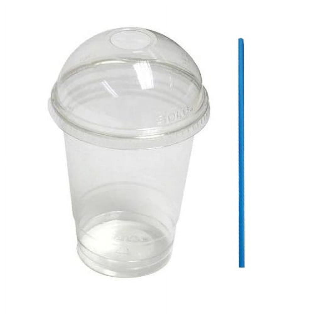 De Gaune - Vasos Plásticos Con Tapa Domo Y Bombilla Azul/ 12oz (50 Unidades)