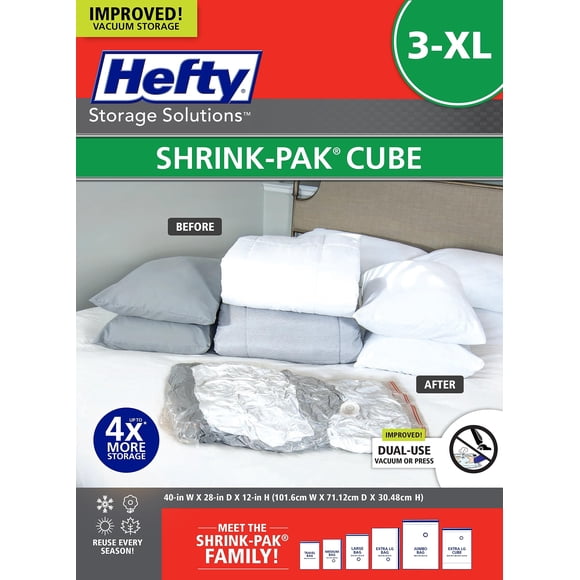 Bolsas de almacenamiento al vacío Hefty Shrink-Pak 3 cubos XL, 3 veces más espacio
