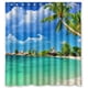 thumbnail image 1 of Cortina de ducha de verano con diseño de palmeras, mar azul y sol, con ganchos, tamaño 66 x 72 pulgadas, 1 of 3
