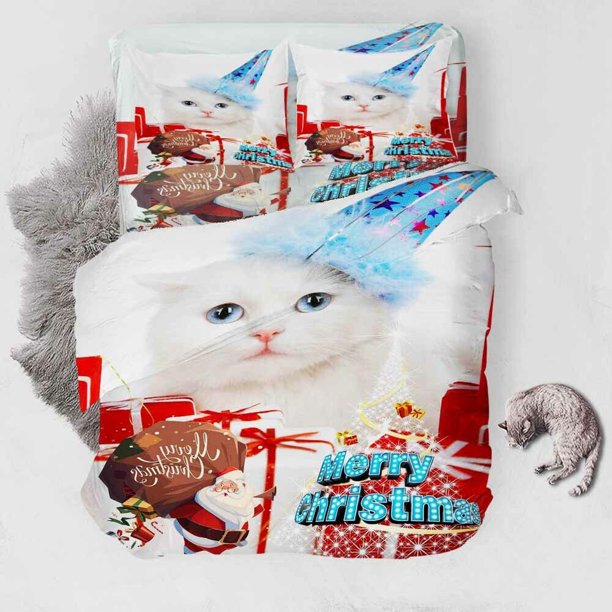 Blue Christmas Hat Duvet Quilt Covers Pillow Case Bedding Sets3-Piece Bedding Set (1 Duvet Cover + 2 Pillow Shams)