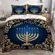 thumbnail image 1 of Golden And Blue Hanukkah Themed Bedding Set Including Duvet Cover And Pillowcases. Soft And Comfortable, 1 of 5