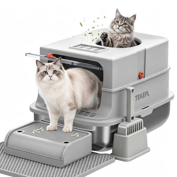 Caja de arena TEKEPL XL de acero inoxidable gris con pala