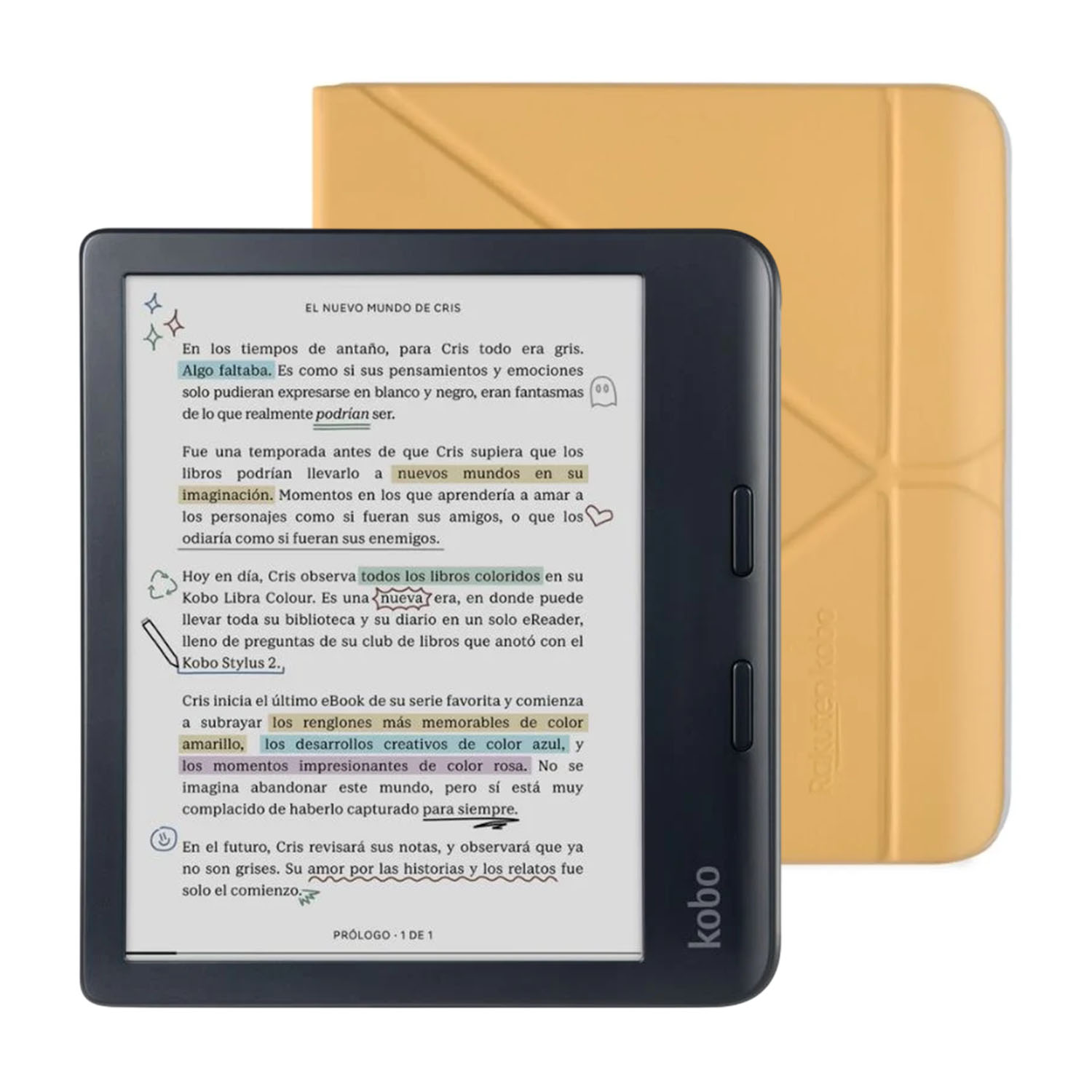 Rakuten Kobo - Lector E Reader Kobo Libra Colour Negro Con Funda Sleepcover Amarilla