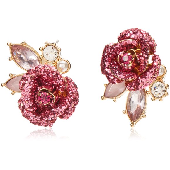 Pendiente Betsey Johnson Mismatch Rosa con Brillo