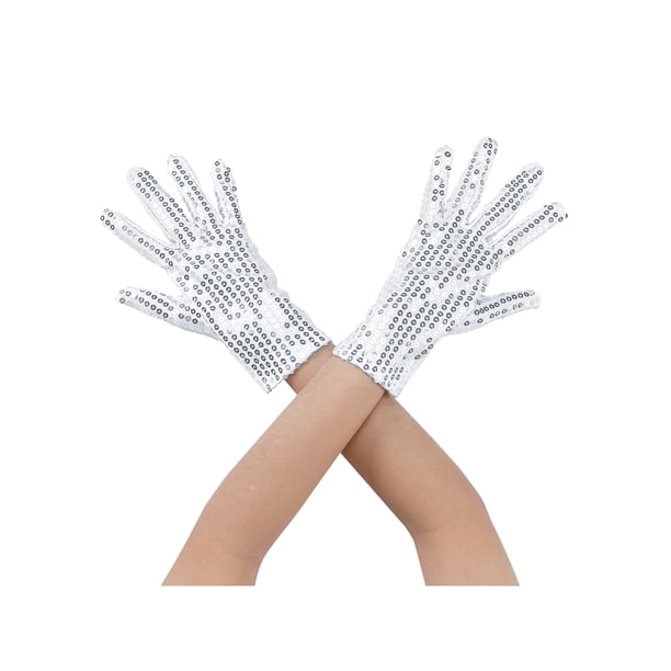 GUANTES DE MUÑECA CON LENTEJUELAS PARA MUJERES INSPIRE CHIC PARA EL REGRESO A CLASES, MANGAS BRILLANTES DE DEDO COMPLETO PARA FIESTA, BANQUETE, DISFRAZ, VESTIDO DE PROMOCIÓN, BLANCO