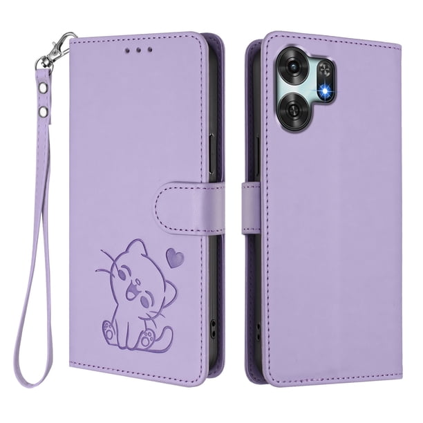 Funda Billetera con Relieve de Gato para Honor X6D, Lila Claro