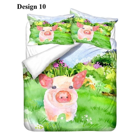 Rose Flower Pig Piglet Birthday Gift Quilt Duvet Cover Set Double3-Piece Bedding Set