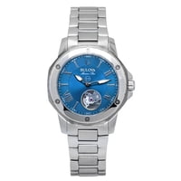 Bulova - Reloj Automático Para Mujer Marine Star Acero Inoxidable Open Heart Dial Azul 98L317 100M