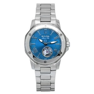 Bulova - Reloj Automático Para Mujer Marine Star Acero Inoxidable Open Heart Dial Azul 98L317 100M