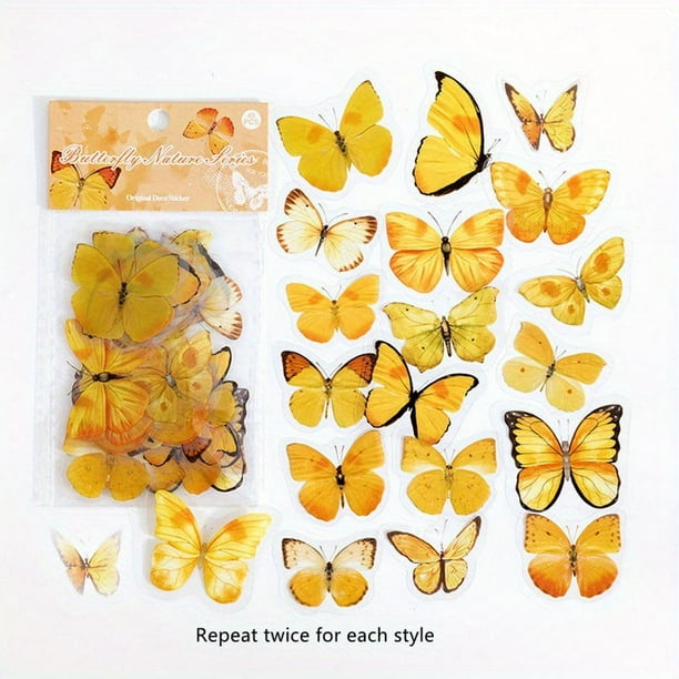 40pcs/pack Kawaii Butterfly PVC Sticker Collection for Diaries, Scrapbooks, and Stationaries - Colorful and Cute Decorative Labels