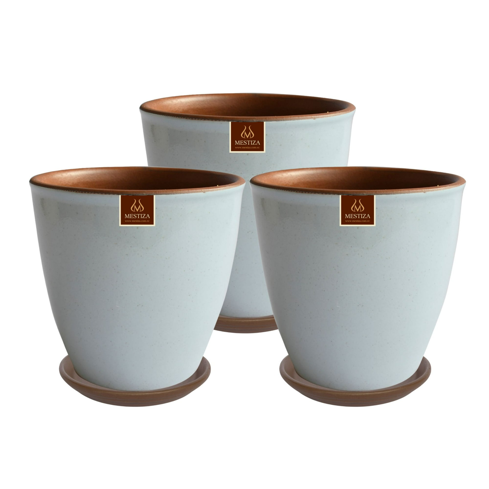 Pottery - Set De 3 Maceta Zafiro 17cm Celeste Acoro Y Sus Platos