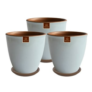 Pottery - Set De 3 Maceta Zafiro 17Cm Celeste Acoro Y Sus Platos