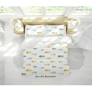 Milsleep - 3D Cartoon Peces Patrón Funda De Edredón Set Ropa De Cama Set Funda De Edredón Fundas De Almohada