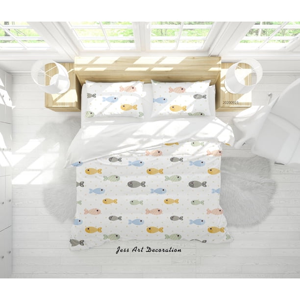 Set De Ropa De Cama Patrón De Peces De Dibujos Animados 3d