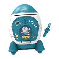 Magideal - Hucha De Cohete De Dibujos Animados, Juguete Educativo De Ahorro Para Regalos De Cumpleaños Con Llave Y Pegatinas, Decoración De Escritorio, Hucha Azul