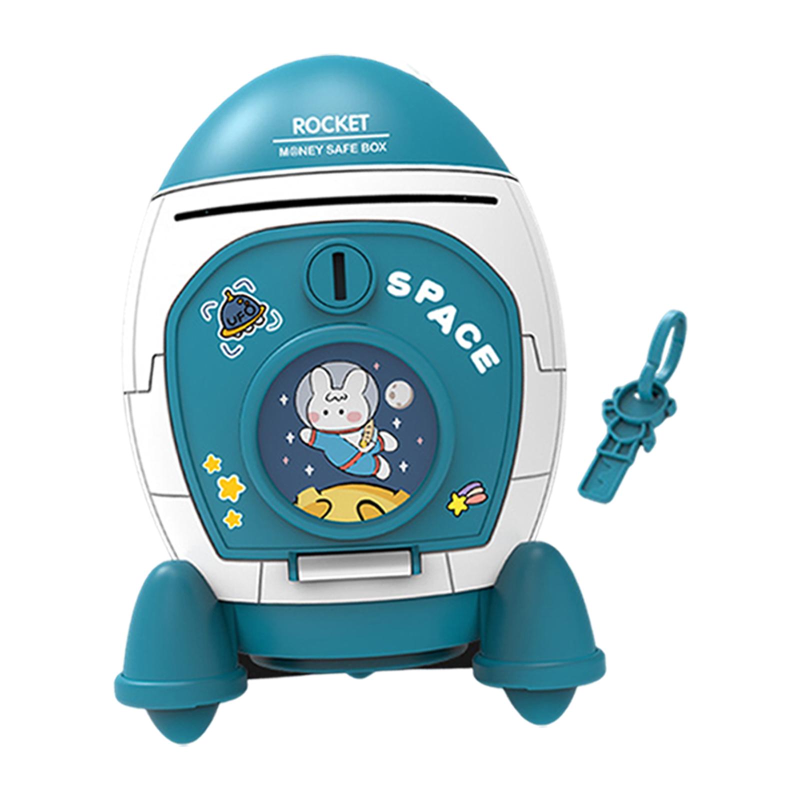 Magideal - Hucha De Cohete De Dibujos Animados, Juguete Educativo De Ahorro Para Regalos De Cumpleaños Con Llave Y Pegatinas, Decoración De Escritorio, Hucha Azul