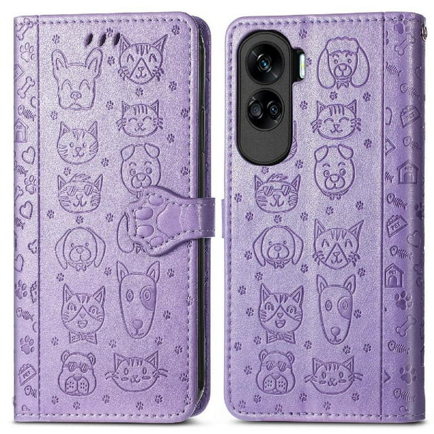 Funda Cartera FOXDOCK para Honor 90 Lite , Flip PU con Relieve de Gatos y Perros, Tarjetero y Soporte