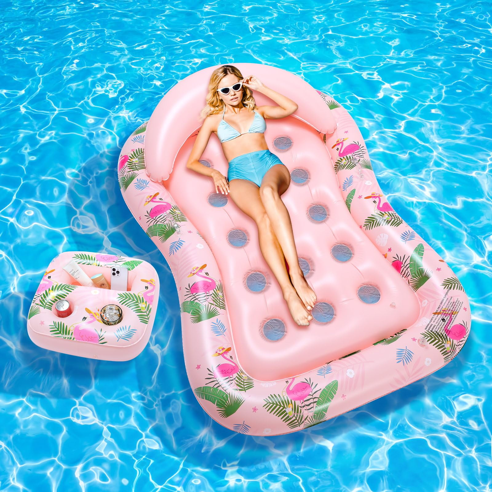 Flotador Inflable Para Piscina Moko Para Adultos, Salón De Agua, Color Rosa Flamenco