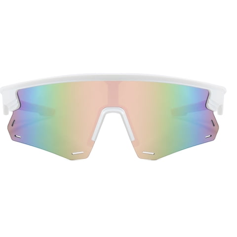 Polasup Gafas Lentes De Sol Gafas De Sol Deportivas Blancas Con Detalles Rosas Y Lentes Iridiscentes. Diseño Moderno, Protección Uv 400. Ideales Para Ciclismo, Running Y Actividades