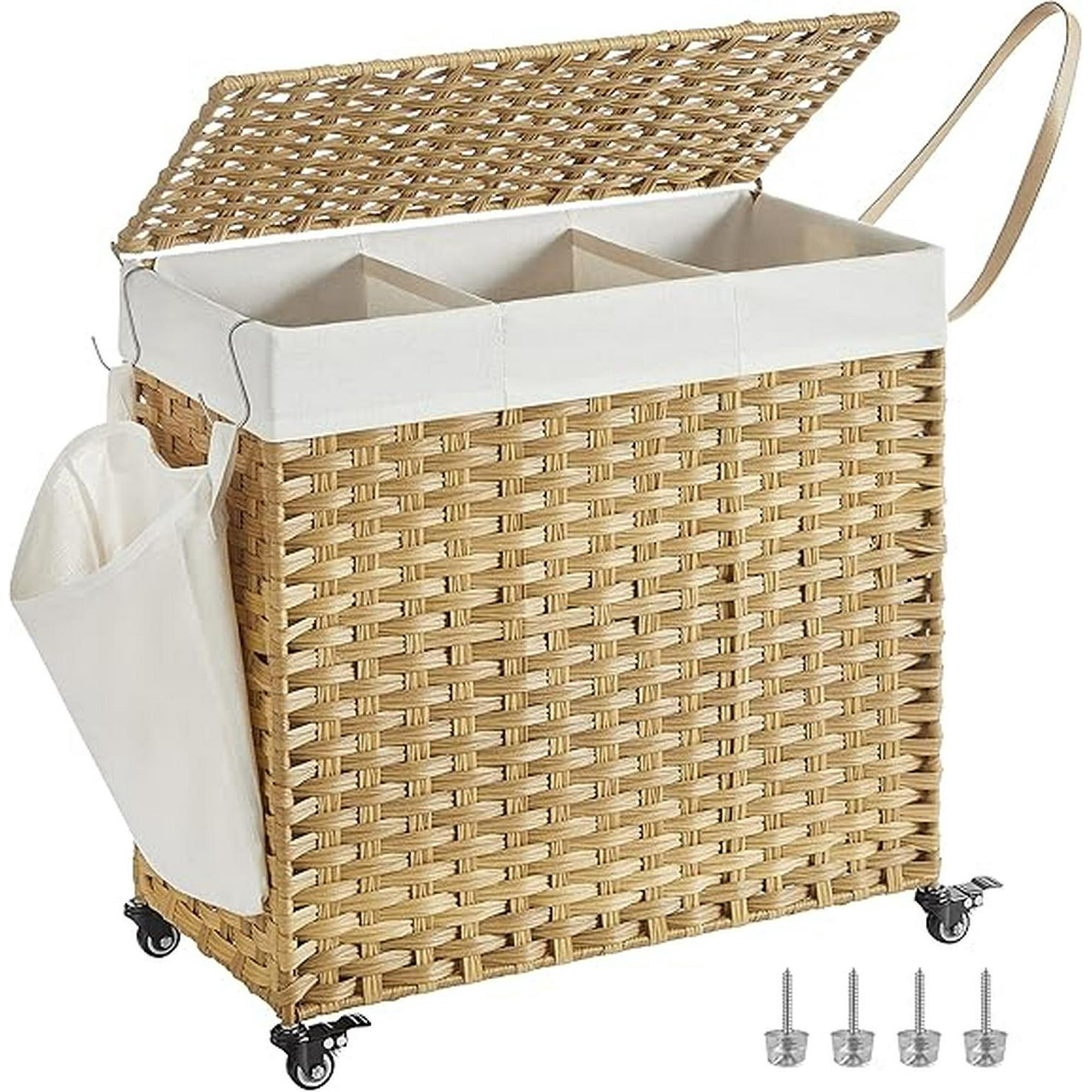 Bianca Home - Canasto Carrito Lavandería Para Ropa Bambu + Ruedas Plegable
