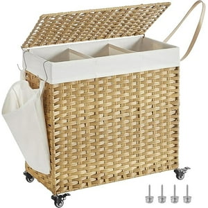 Bianca Home - Canasto Carrito Lavandería Para Ropa Bambu + Ruedas Plegable
