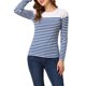 thumbnail image 1 of INSPIRE CHIC Blusa de Mujer para Regreso a Clases con Bloque de Color a Rayas de Manga Larga Camiseta Casual L Azul Blanco, 1 of 7