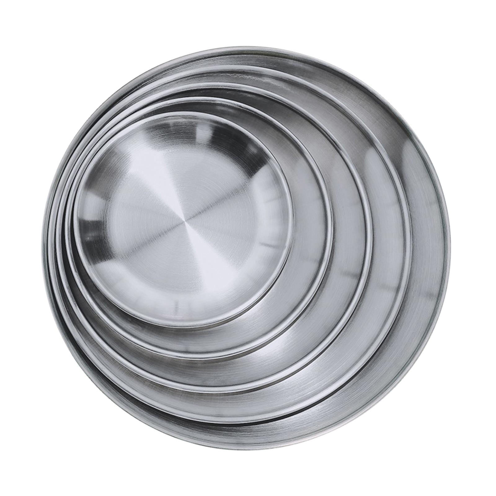 Ioensy - Plato De Cena De Acero Inoxidable, Platos Redondos De Metal Para Servir, 5 Uds., Para Picnic