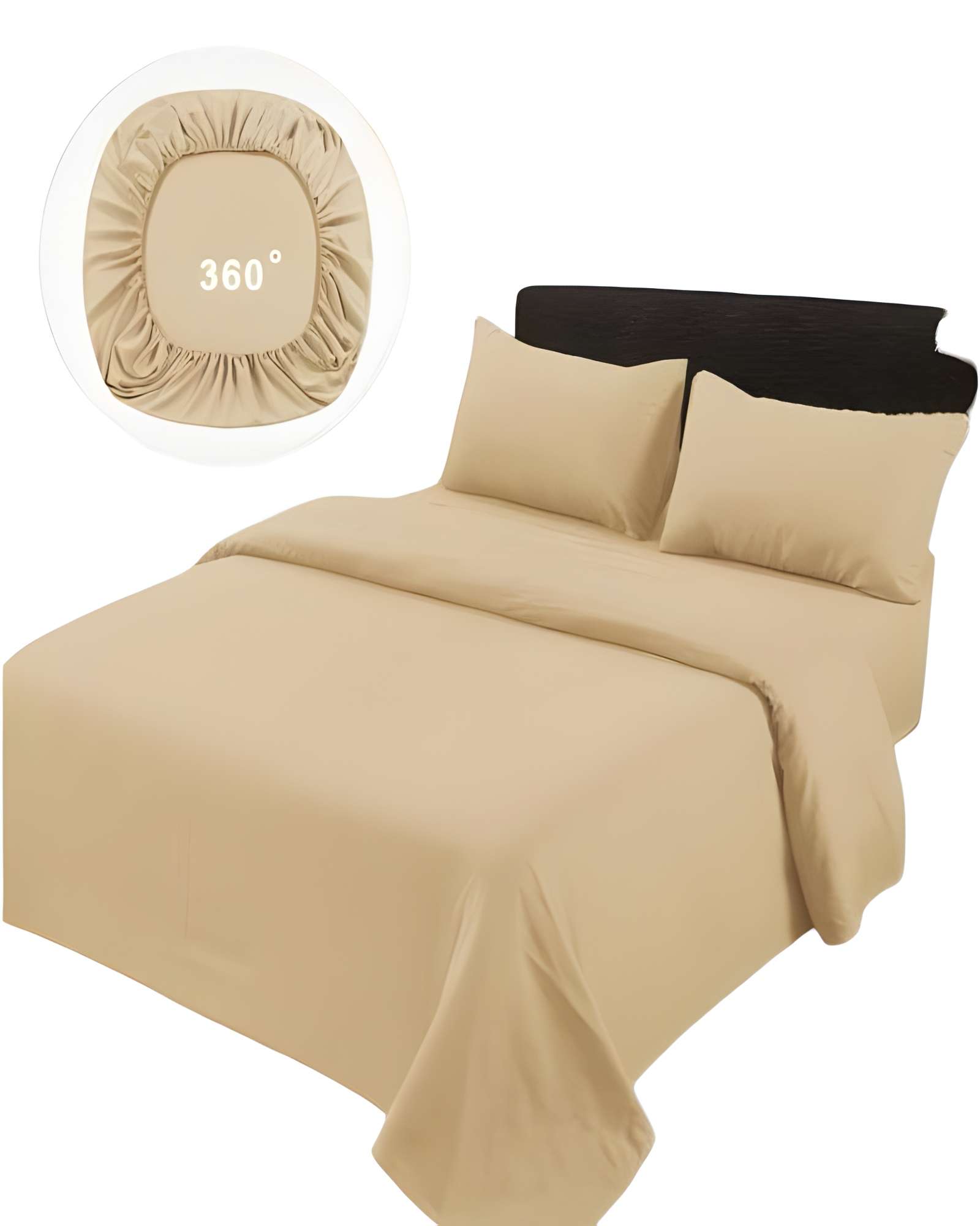 Genérico - Juego De Sabanas De 500 Hilos 2 Plazas Beige